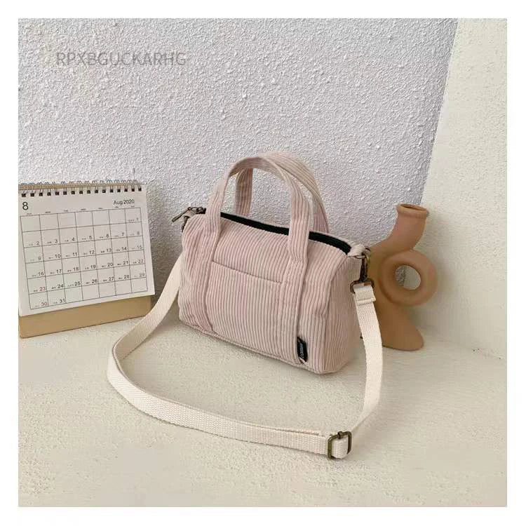 Corduroy Shoulder Bag Women Vintage Shopping Bags Zipper Girls Student