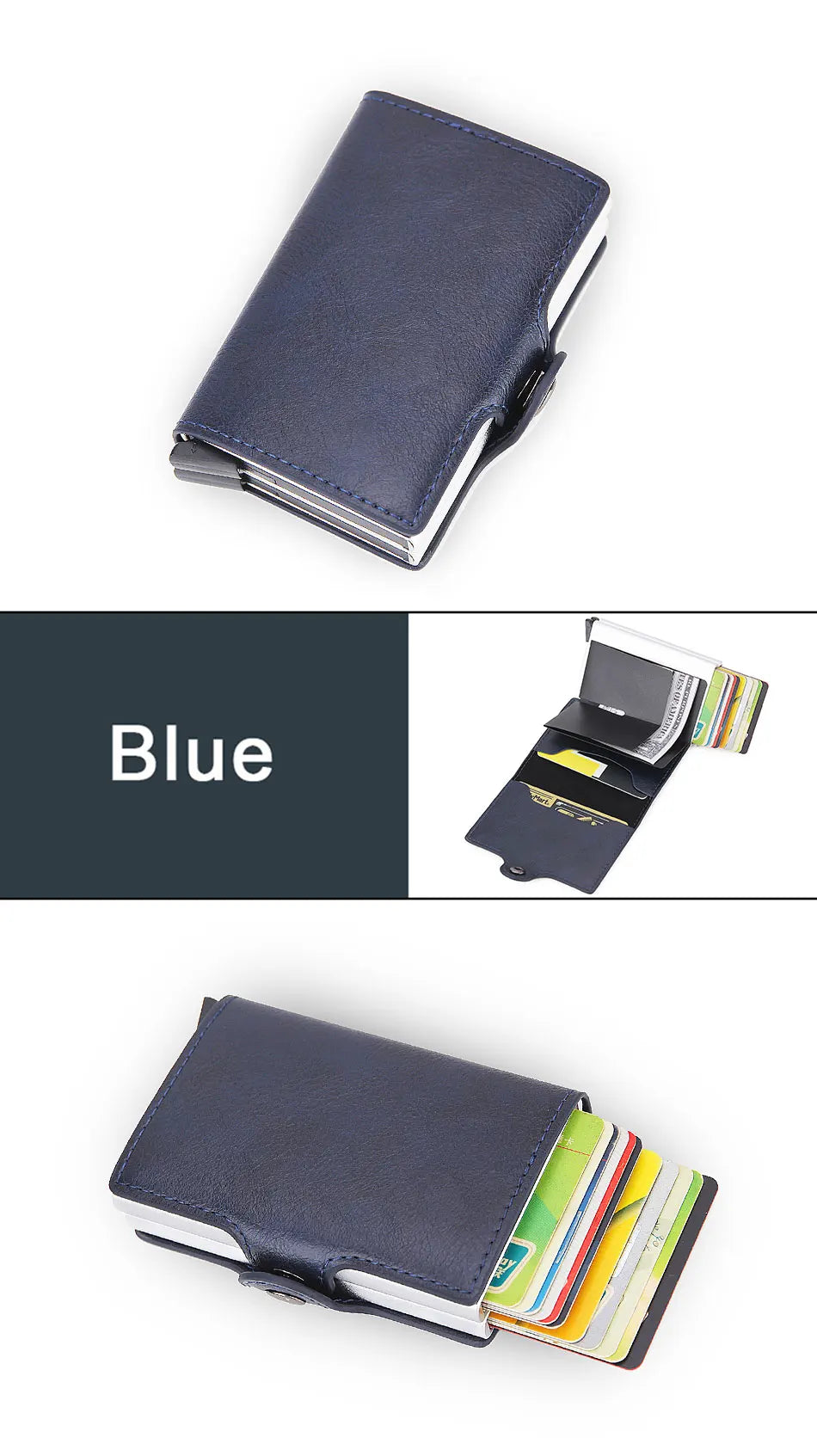 Rfid Blocking Protection Men id Credit Card Holder Wallet Leather Metal