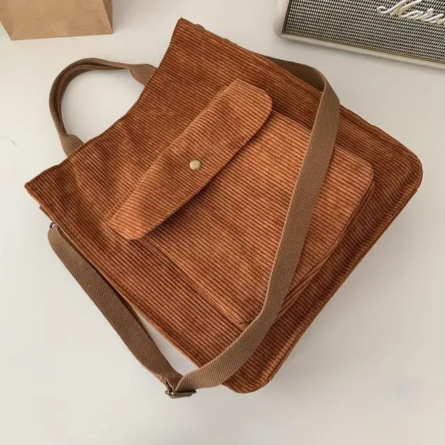 Corduroy Shoulder Bag Women Vintage Shopping Bags Zipper Girls Student