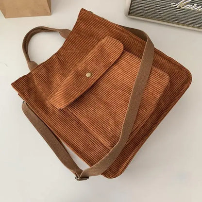 Corduroy Shoulder Bag Women Vintage Shopping Bags Zipper Girls Student