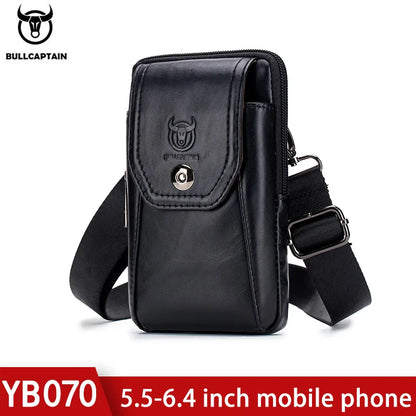 BULLCAPTAIN Genuine Leather Men's Waist Packs Phone Pouch Bags Waist Bag