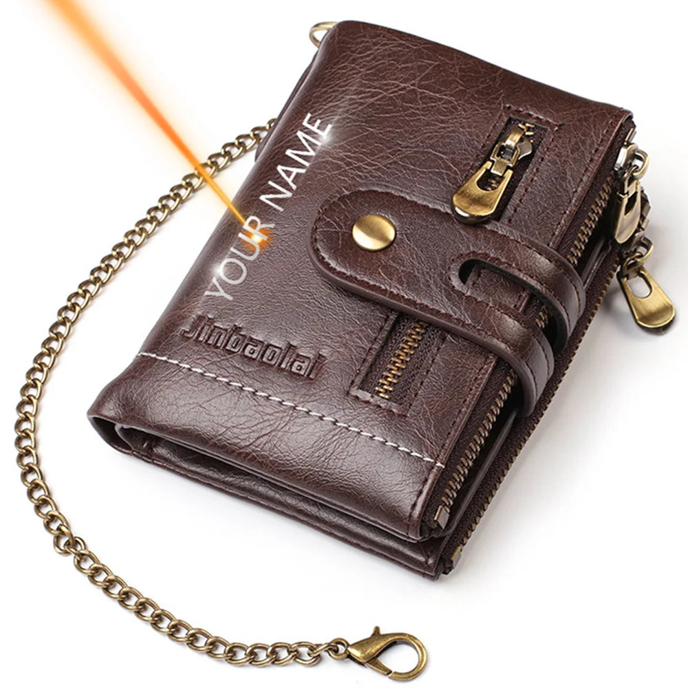 New Men Wallets Name PU Short Card Holder Chain Men Purse Brand Male wallet