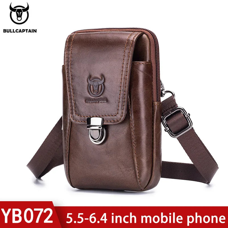 BULLCAPTAIN Genuine Leather Men's Waist Packs Phone Pouch Bags Waist Bag