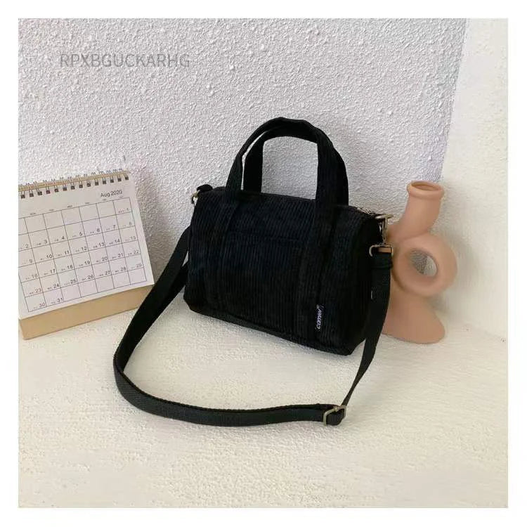 Corduroy Shoulder Bag Women Vintage Shopping Bags Zipper Girls Student