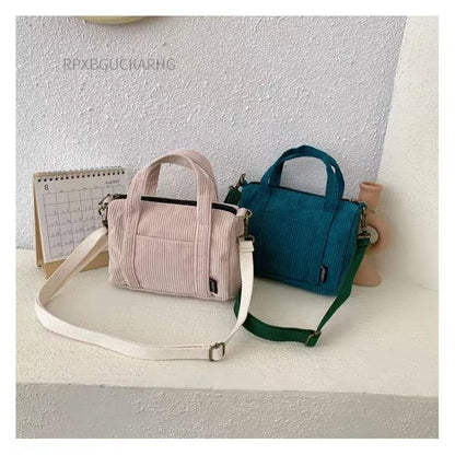 Corduroy Shoulder Bag Women Vintage Shopping Bags Zipper Girls Student