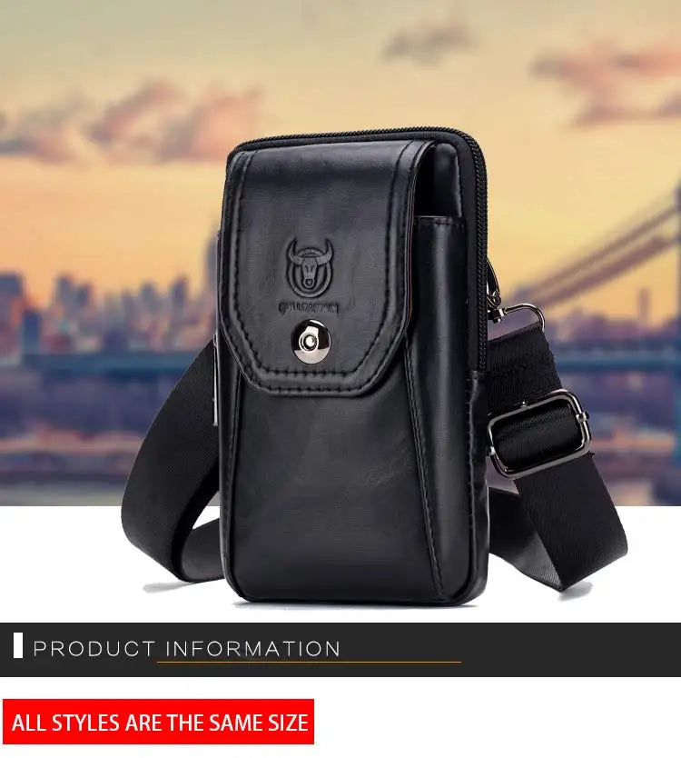 BULLCAPTAIN Genuine Leather Men's Waist Packs Phone Pouch Bags Waist Bag