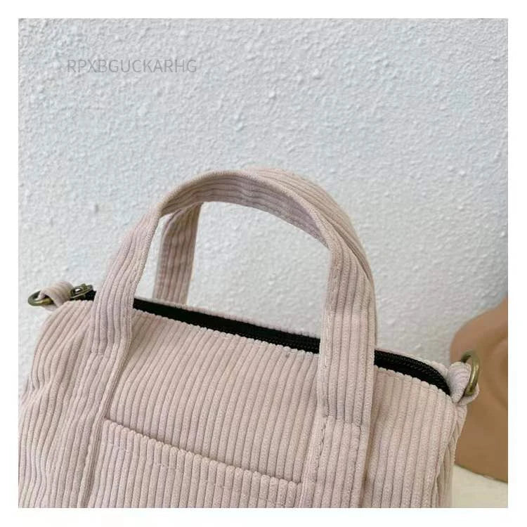 Corduroy Shoulder Bag Women Vintage Shopping Bags Zipper Girls Student