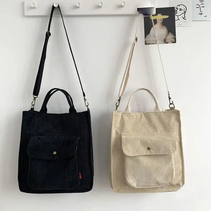 Corduroy Shoulder Bag Women Vintage Shopping Bags Zipper Girls Student