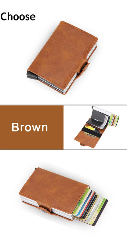 Rfid Blocking Protection Men id Credit Card Holder Wallet Leather Metal
