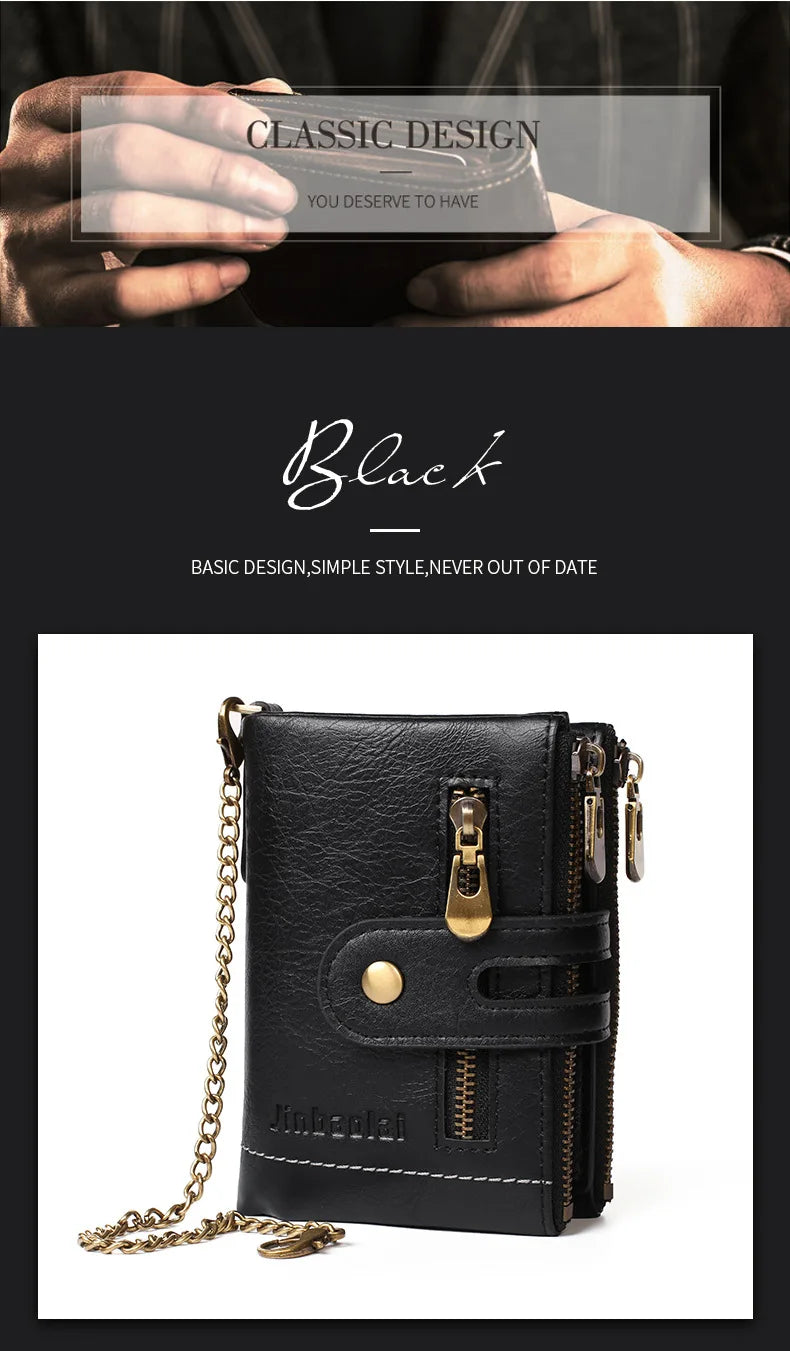 New Men Wallets Name PU Short Card Holder Chain Men Purse Brand Male wallet