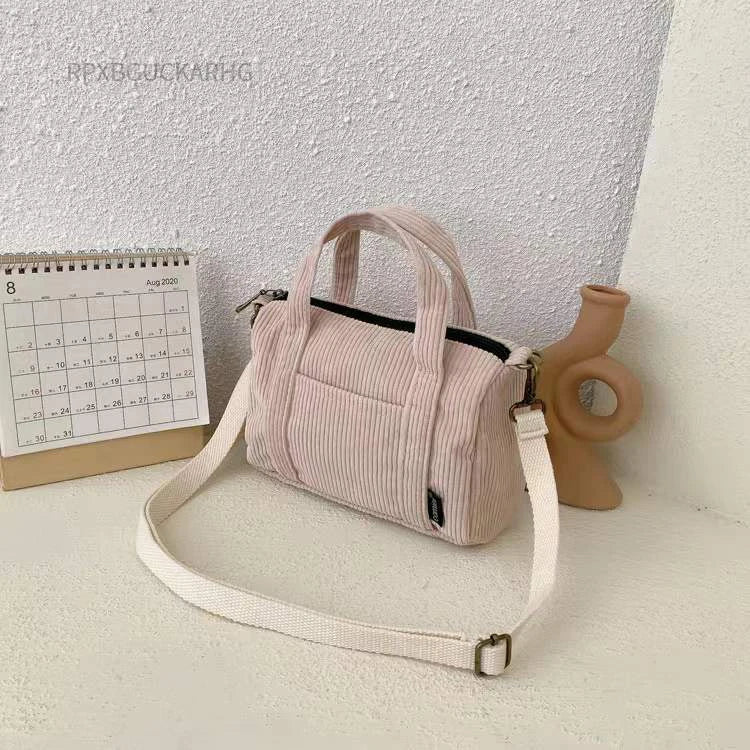Corduroy Shoulder Bag Women Vintage Shopping Bags Zipper Girls Student