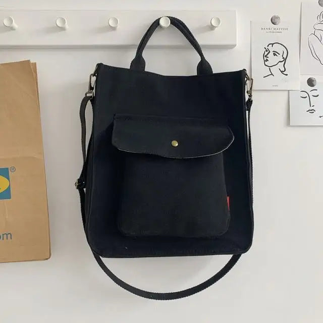 Corduroy Shoulder Bag Women Vintage Shopping Bags Zipper Girls Student