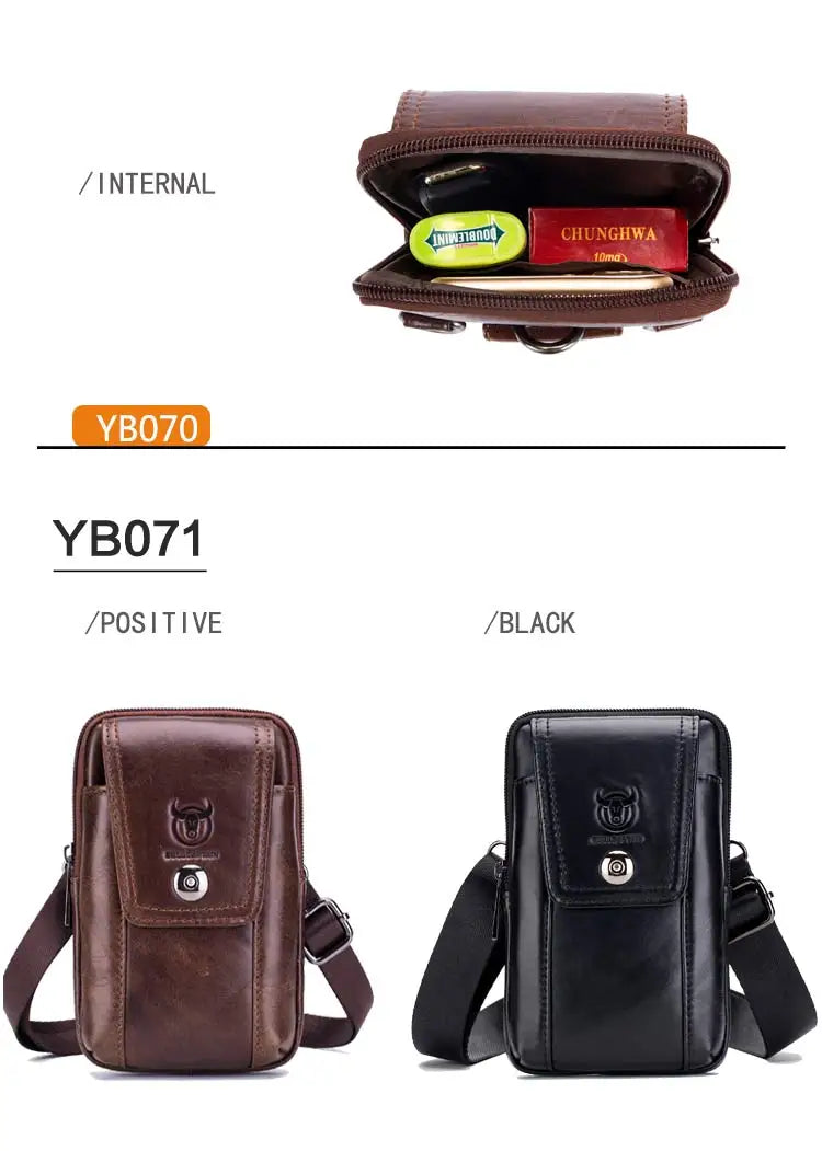 BULLCAPTAIN Genuine Leather Men's Waist Packs Phone Pouch Bags Waist Bag