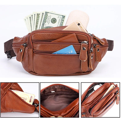 Fashion Men Genuine Leather Fanny Bag for Phone Pouch Male Leather