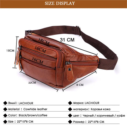 Fashion Men Genuine Leather Fanny Bag for Phone Pouch Male Leather