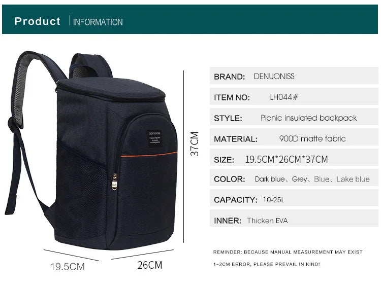 DENUONISS 20L Thermal Cooler Backpack Multi layered Insulated Backpack