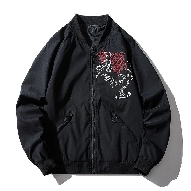 Bomber Jacket Men Chinese Dragon Embroidery Pilot Jacket Retro Punk Hip