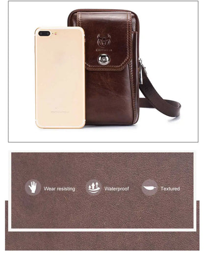 BULLCAPTAIN Genuine Leather Men's Waist Packs Phone Pouch Bags Waist Bag
