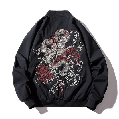 Bomber Jacket Men Chinese Dragon Embroidery Pilot Jacket Retro Punk Hip