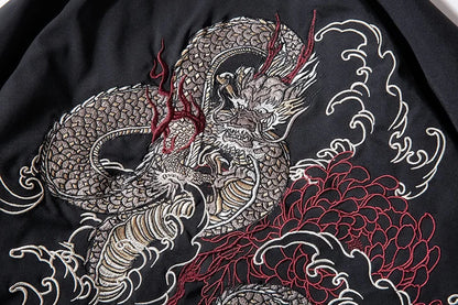 Bomber Jacket Men Chinese Dragon Embroidery Pilot Jacket Retro Punk Hip