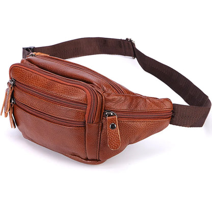 Fashion Men Genuine Leather Fanny Bag for Phone Pouch Male Leather