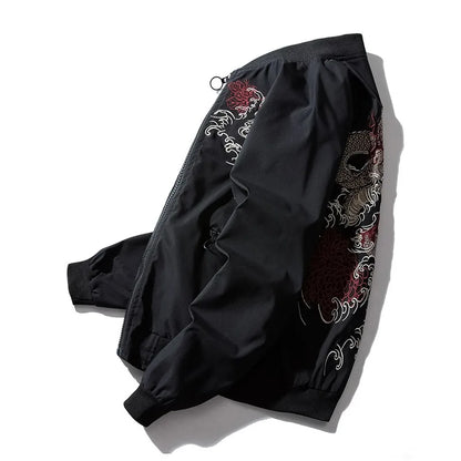 Bomber Jacket Men Chinese Dragon Embroidery Pilot Jacket Retro Punk Hip