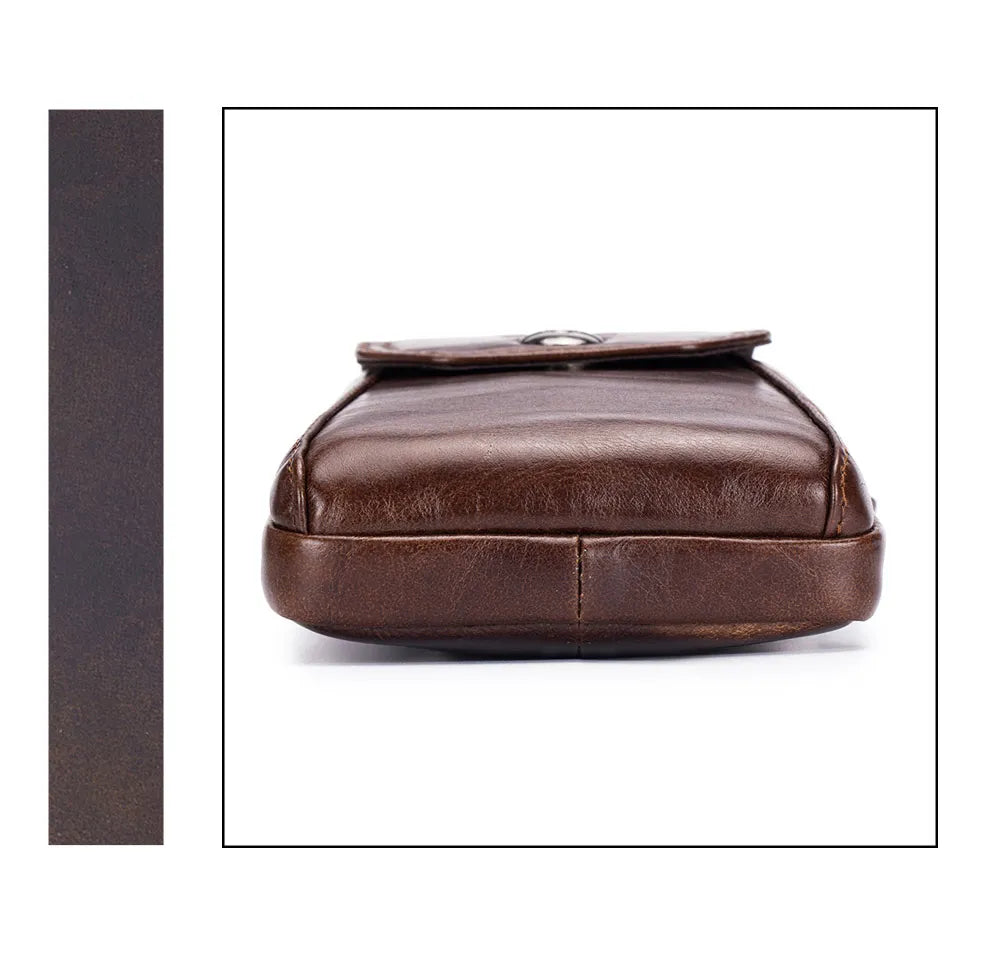 BULLCAPTAIN Genuine Leather Men's Waist Packs Phone Pouch Bags Waist Bag