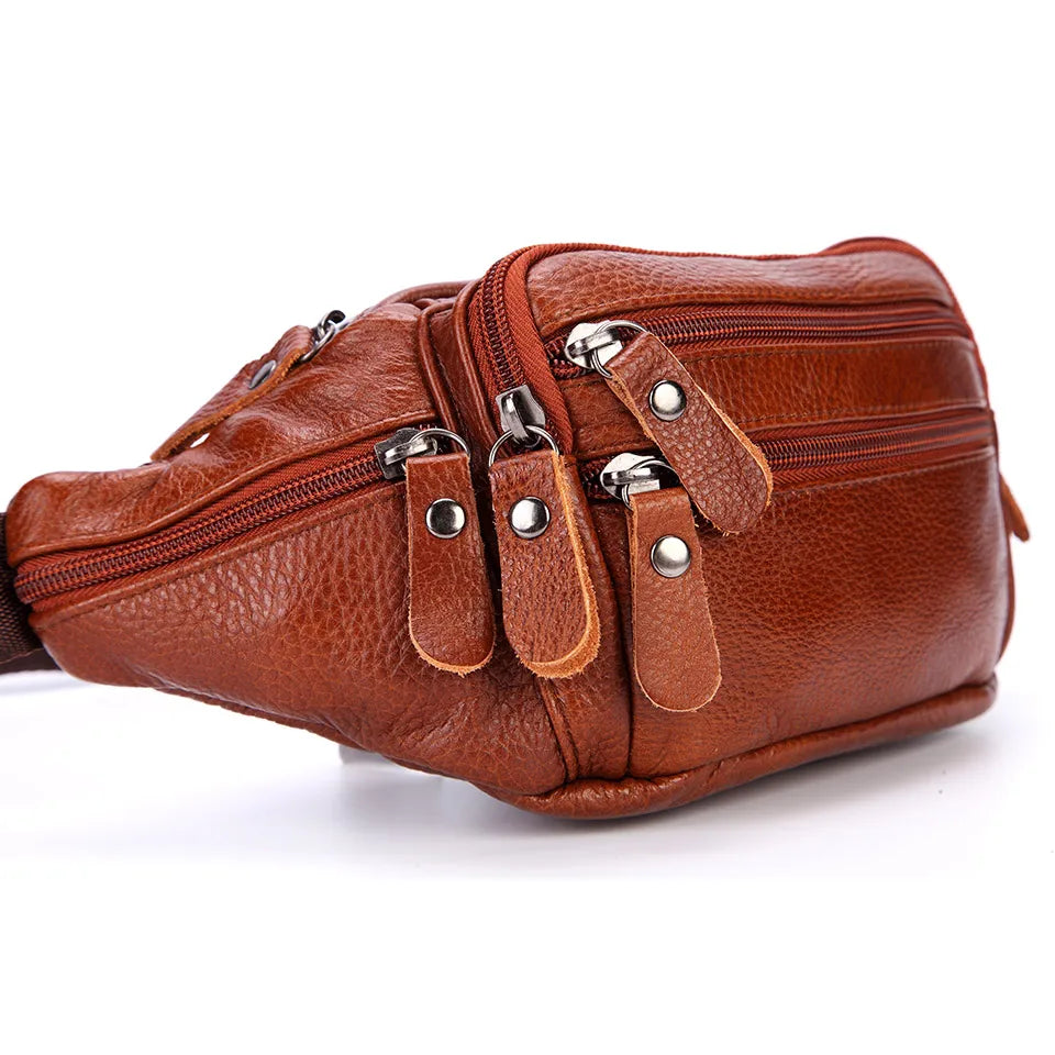 Fashion Men Genuine Leather Fanny Bag for Phone Pouch Male Leather