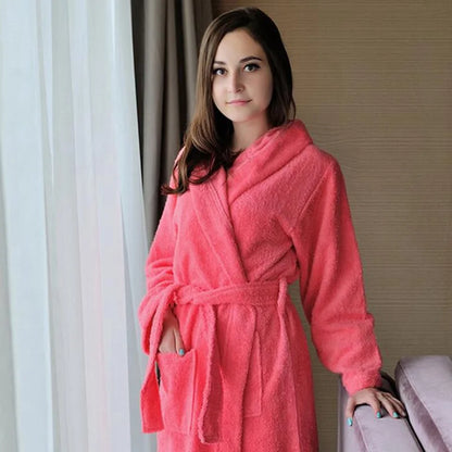 Cotton Hooded Bathrobe Men 100%Long Terry Towel Big and Tall Towel
