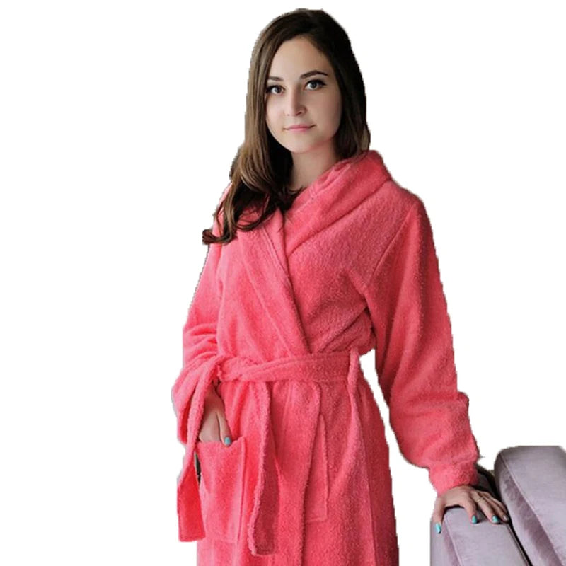 Cotton Hooded Bathrobe Men 100%Long Terry Towel Big and Tall Towel