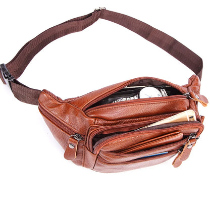 Fashion Men Genuine Leather Fanny Bag for Phone Pouch Male Leather