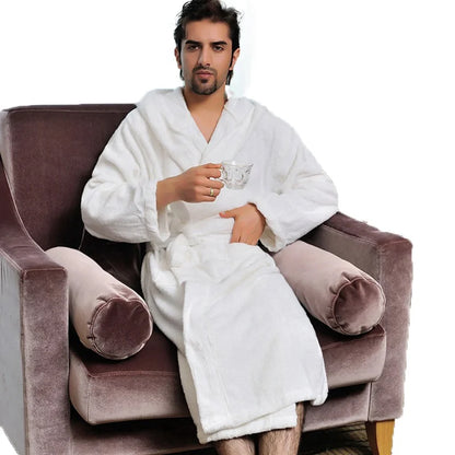 Cotton Hooded Bathrobe Men 100%Long Terry Towel Big and Tall Towel