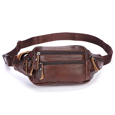 Fashion Men Genuine Leather Fanny Bag for Phone Pouch Male Leather