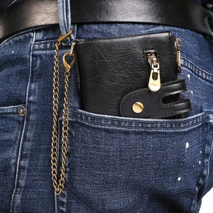 New Men Wallets Name PU Short Card Holder Chain Men Purse Brand Male wallet