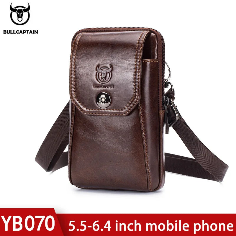 BULLCAPTAIN Genuine Leather Men's Waist Packs Phone Pouch Bags Waist Bag
