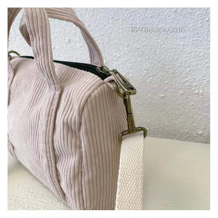 Corduroy Shoulder Bag Women Vintage Shopping Bags Zipper Girls Student