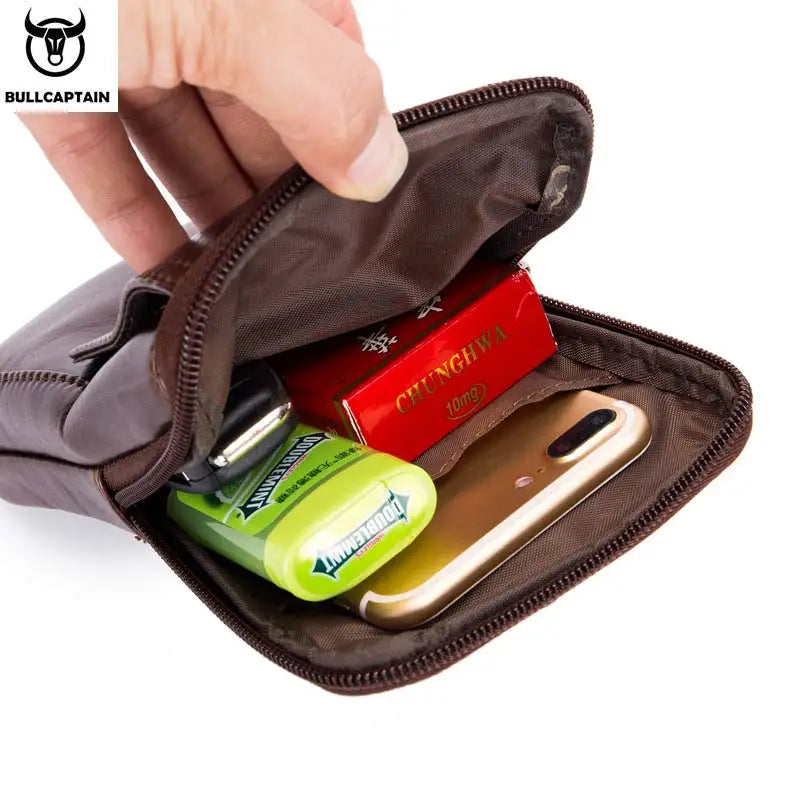 BULLCAPTAIN Genuine Leather Men's Waist Packs Phone Pouch Bags Waist Bag