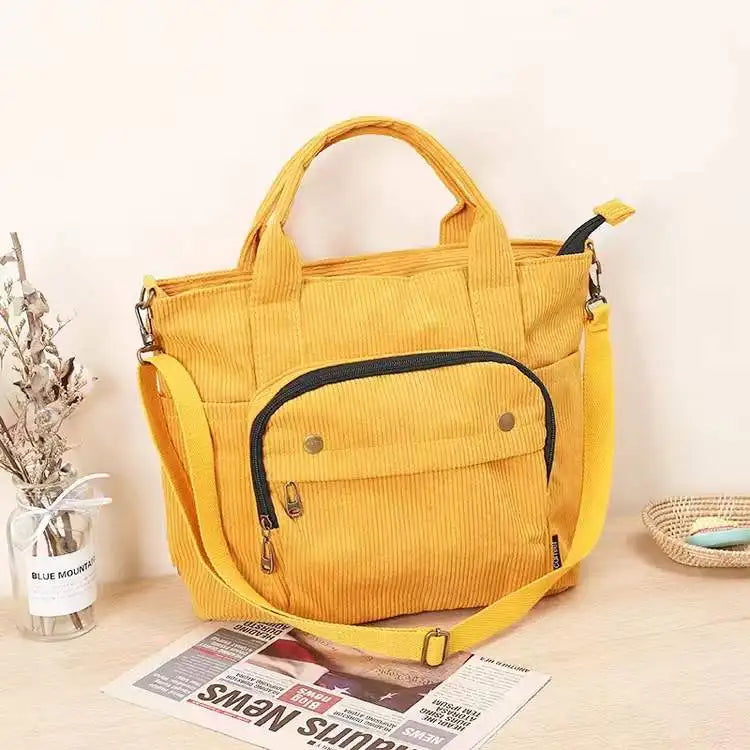 Corduroy Shoulder Bag Women Vintage Shopping Bags Zipper Girls Student