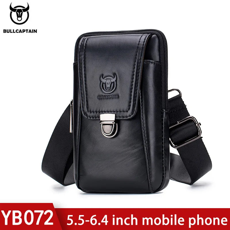 BULLCAPTAIN Genuine Leather Men's Waist Packs Phone Pouch Bags Waist Bag