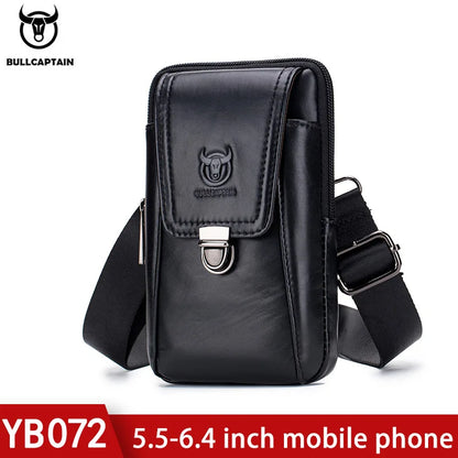 BULLCAPTAIN Genuine Leather Men's Waist Packs Phone Pouch Bags Waist Bag