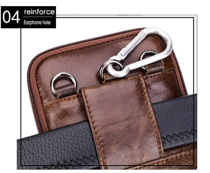 BULLCAPTAIN Genuine Leather Men's Waist Packs Phone Pouch Bags Waist Bag