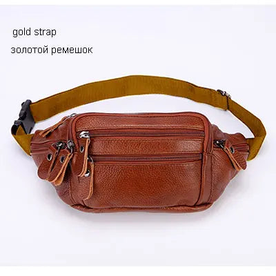 Fashion Men Genuine Leather Fanny Bag for Phone Pouch Male Leather