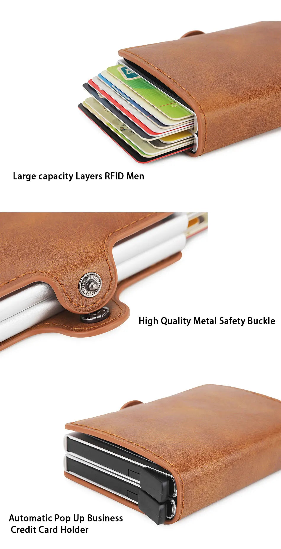Rfid Blocking Protection Men id Credit Card Holder Wallet Leather Metal