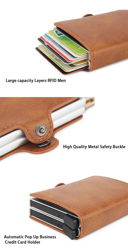 Rfid Blocking Protection Men id Credit Card Holder Wallet Leather Metal