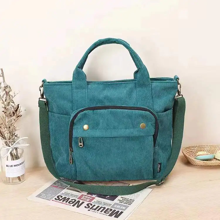 Corduroy Shoulder Bag Women Vintage Shopping Bags Zipper Girls Student