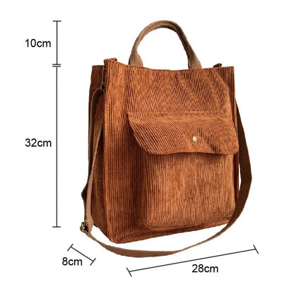Corduroy Shoulder Bag Women Vintage Shopping Bags Zipper Girls Student