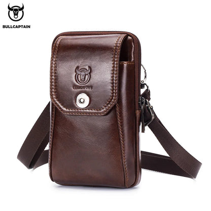 BULLCAPTAIN Genuine Leather Men's Waist Packs Phone Pouch Bags Waist Bag