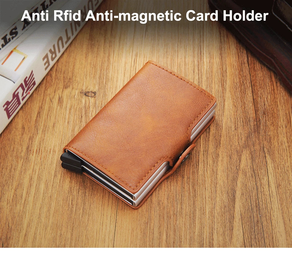 Rfid Blocking Protection Men id Credit Card Holder Wallet Leather Metal