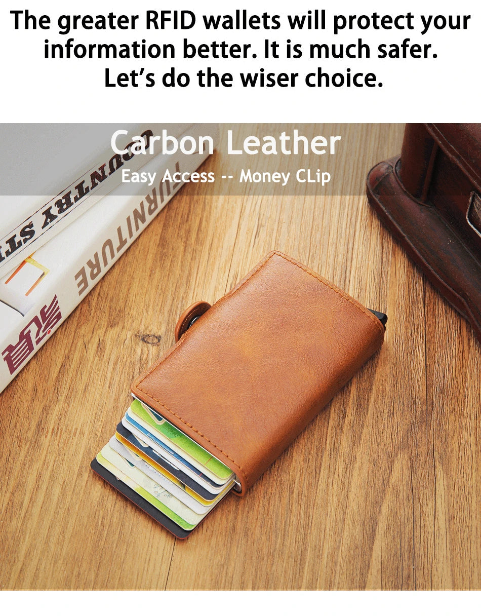 Rfid Blocking Protection Men id Credit Card Holder Wallet Leather Metal