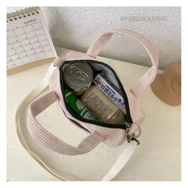 Corduroy Shoulder Bag Women Vintage Shopping Bags Zipper Girls Student